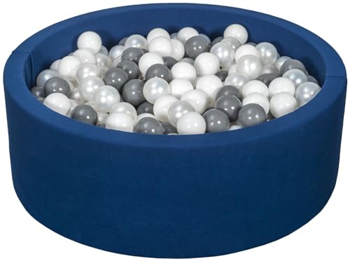 Velinda Bällebad Ballpool Kugelbad Bällchenbad Bällchenpool Pool +450 Bällen dunkelblau (Farbe der Bälle: weiß, perlweiß, grau) von Velinda