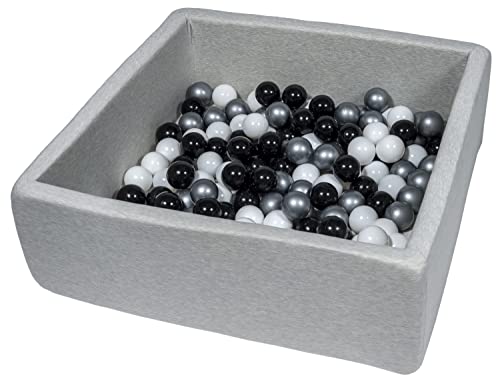 Velinda Bällebad Ballpool Kugelbad Bällchenbad Kinder-Pool mit 150 Bällen/90x90cm (Farbe der Bälle: schwarz, weiß, silberfarben) von Velinda