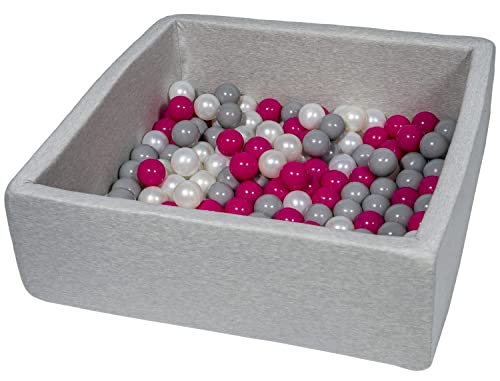 Velinda Bällebad Ballpool Kugelbad Bällchenbad Kinder-Pool mit 150 Bällen/90x90cm (Farbe der Bälle: perlweiß, pink, grau) von Velinda