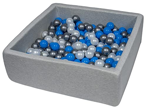 Velinda Bällebad Ballpool Kugelbad Bällchenbad Kinder-Pool mit 200 Bällen/90x90cm (Farbe der Bälle: perlweiß, blau, silberfarben) von Velinda