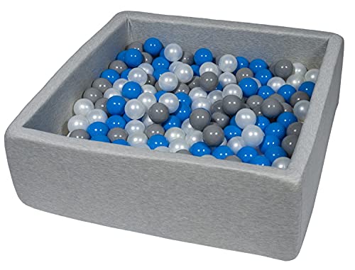 Velinda Bällebad Ballpool Kugelbad Bällchenbad Kinder-Pool mit 300 Bällen/90x90cm (Farbe der Bälle: perlweiß, blau, grau) von Velinda