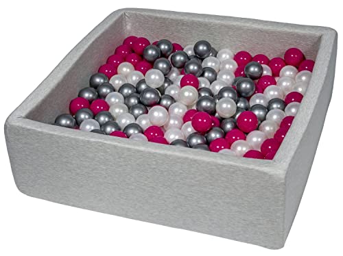 Velinda Bällebad Ballpool Kugelbad Bällchenbad Kinder-Pool mit 300 Bällen/90x90cm (Farbe der Bälle: perlweiß, pink, silberfarben) von Velinda