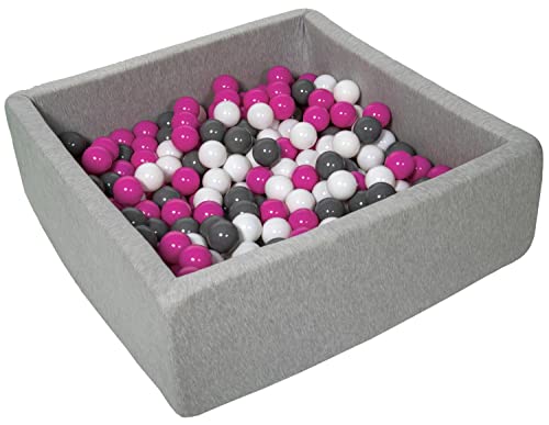 Velinda Bällebad Ballpool Kugelbad Bällchenbad Kinder-Pool mit 300 Bällen/90x90cm (Farbe der Bälle: weiß, pink, grau) von Velinda