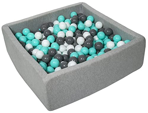 Velinda Bällebad Ballpool Kugelbad Bällchenbad Kinder-Pool mit 450 Bällen/90x90cm (Farbe der Bälle: weiß, grau, türkis) von Velinda