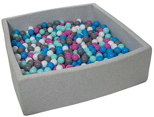 Velinda Bällebad Ballpool Kugelbad Bällchenbad Kinder-Pool mit 900 Bällen/120x120cm (Farbe der Bälle: weiß, blau, pink, grau, türkis) von Velinda