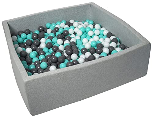 Velinda Bällebad Ballpool Kugelbad Bällchenbad Kinder-Pool mit 900 Bällen/120x120cm (Farbe der Bälle: weiß, grau, türkis) von Velinda