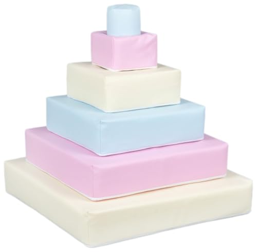 Velinda Pyramide-Set Großbausteine Softbausteine Schaumstoffbausteine Bausteine Softplay (Farbe: weiß, pink (Pastell), blau (Pastell)) von Velinda