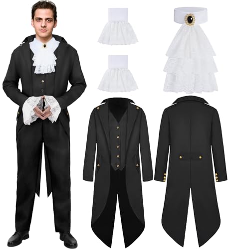 Velmawig Steampunk Kostüm Herren Gothic Frack Mantel Mittelalter Kleidung Karnevalskostüme Smoking Gehrock mit Barock Jabot für Karneval Fastnacht Mottoparty VL046L von Velmawig