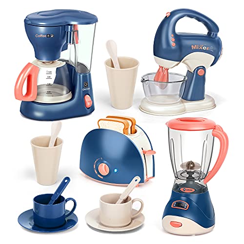 Veluoess Kinderküche Spielset, Küchengerät Spielzeug Set Küche Rollenspiel Set mit Kaffeemaschine, Mixer, Rührgerät, Toaster und Geschirr Küchen Frühstücksset für Kinder 3+ von ZYZYZK