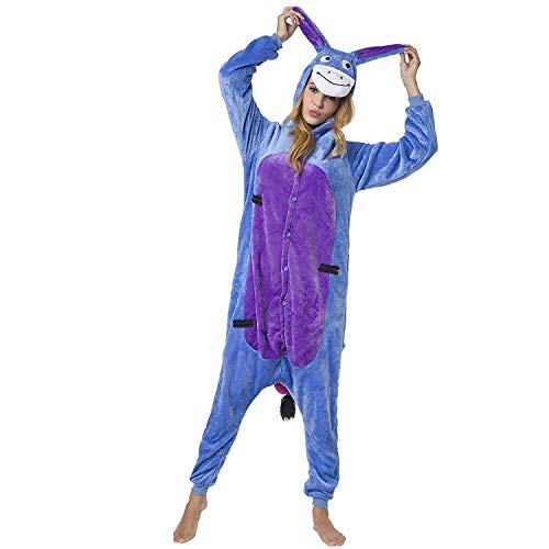 Venaster Cosplay Pyjamas Erwachsene Unisex Animal Cosplay Overall Pajamas Anime Schlafanzug Jumpsuits Spielanzug Kostüme (Medium, Blauer Esel) von Venaster