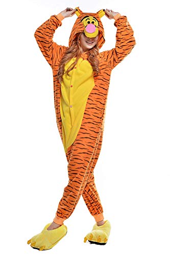 Venaster Cosplay Pyjamas Erwachsene Unisex Animal Cosplay Overall Pajamas Anime Schlafanzug Jumpsuits Spielanzug Kostüme (Medium, Tigger) von Venaster