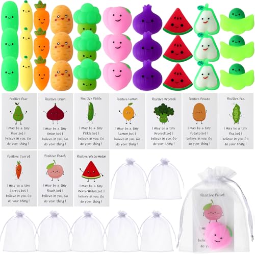 VercanMonth 30 Sets Inspirierende Positive Obst Stress Ball Mitarbeiter Wertschätzung Geschenk Obstkarten Organzabeutel Schulanfang Geschenk (gemischter Stil) von VercanMonth