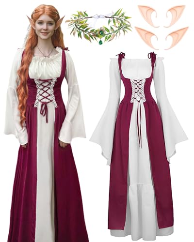 Vercico Mittelalter Kleid Renaissance Damen (Rot, XL) von Vercico