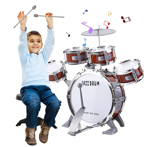 Verdantree Schlagzeug-Set für Kinder, Schlagzeug für Kinder, Instrument 5 Trommeln mit Hocker, Schlagzeug für Kinder, Musikinstrument, frühzeitige Erziehung, Weihnachtsgeschenk, Spielzeug für 3 – 7 von Verdantree