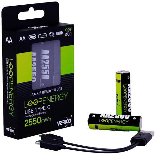 Verico LoopEnergy AA USB-C® 2550mWh USB-C® Akku Li-Ion 1700 mAh 1.5V 2St. von Verico