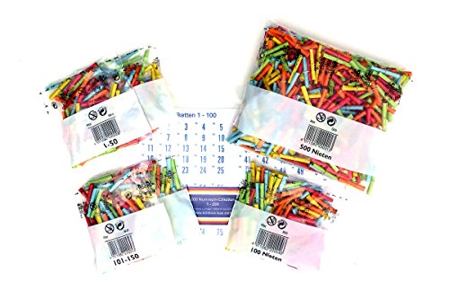 Röllchenlose Set Tombola-Komplettpaket "S" – 800 bunte Lose (200 Treffer + 600 Nieten) und 200 Nummernetiketten von Verlag Reiner Kullack