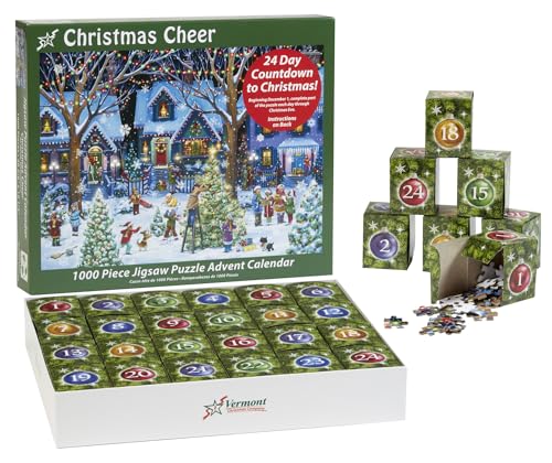 Christmas Cheer Puzzle-Adventskalender 1000 Teile von Vermont Christmas Company – 24 Puzzleteile zum Vervollständigen – Zählen Sie jeden Tag im Dezember bis Weihnachten von Vermont Christmas Company