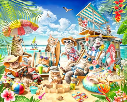 Katzen am Strand Puzzle 1000 Teile von VCC - Coole Katzenpuzzles für Erwachsene & Familien - Große ineinandergreifende Teile - 76,2 x 61 cm von Vermont Christmas Company