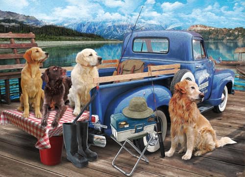 VCC Dogs Gone Fishing Puzzle, 1000 Teile, fertige Größe 66 x 49 cm, vollständig ineinandergreifende und zufällig geformte Teile von Vermont Christmas Company