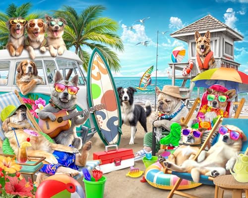 VCC Dogs on The Beach Puzzle 1000 Teile – Coole Hundepuzzles für Erwachsene & Familien – Große ineinandergreifende Teile – 76,2 x 61 cm von Vermont Christmas Company