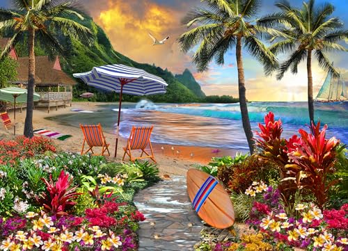 VCC Hawaii-Strand-Puzzle, 1000 Teile, fertige Größe 66 x 49 cm, vollständig ineinandergreifende und zufällig geformte Teile von Vermont Christmas Company