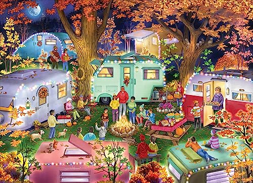 Vermont Christmas Company Camping im Herbst Puzzle 1000 Teile – Herbst-Themenpuzzle für Erwachsene mit Retro-Campern, zufällige Form und vollständig ineinandergreifende Teile von Vermont Christmas Company