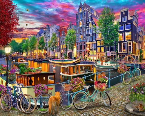 Vermont Christmas Company Puzzle "Amsterdam Kanal", 1000 Teile, große Teile, vollständig ineinandergreifende und zufällig geformte Teile von Vermont Christmas Company