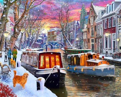 Vermont Christmas Company Puzzle "Winter Canal", 1000 Teile, große Teile, vollständig ineinandergreifende und zufällig geformte Teile von Vermont Christmas Company