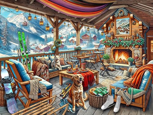 Vermont Christmas Company Skikabinen-Puzzle, 550 Teile, große Teile, vollständig ineinandergreifende und zufällig geformte Teile, 61 x 45,7 cm von Vermont Christmas Company