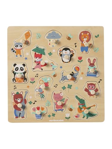 VERTBAUDET Puzzle mit Knöpfen, fröhliche Tiere, aus Holz, FSC® von Vertbaudet