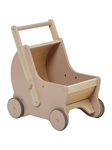 Vertbaudet 2-in-1 Puppen-Kinderwagen, Lauflernwagen aus Holz FSC® rosa von Vertbaudet