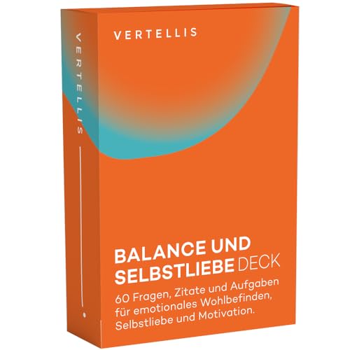 Vertellis Balance und Selbstliebe Deck, Reise zu Mir selbst, 60 Fragen, Zitate und Aufgaben für emotionales Wolhbefinden, Achtsamkeitskarten, Selbstliebe und Motivation. von Vertellis