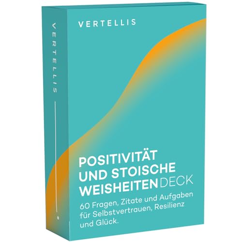 Vertellis Positivität und Stoische Weisheiten Deck, selbstbewusstsein stärken, 60 Fragen, Zitate und Aufgaben für Selbstvertrauen, Resilienz und Glück von Vertellis