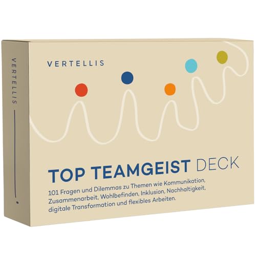 Vertellis TOP Teamgeist Deck, Kartenspiele für Erwachsene, 101 Fragen und Dilemmas für großartiges Teamwork von Vertellis