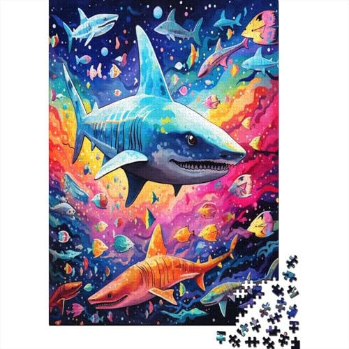 Farbenfrohes Puzzle Bunter Hai Puzzle Farbenfrohes Legespiel Home Dekoration Puzzle Tier Clevere Rätsel Puzzle 1000 Teile Impossible Puzzle Für Erwachsene Und Kinder 1000pcs (75x50cm) von VesFy