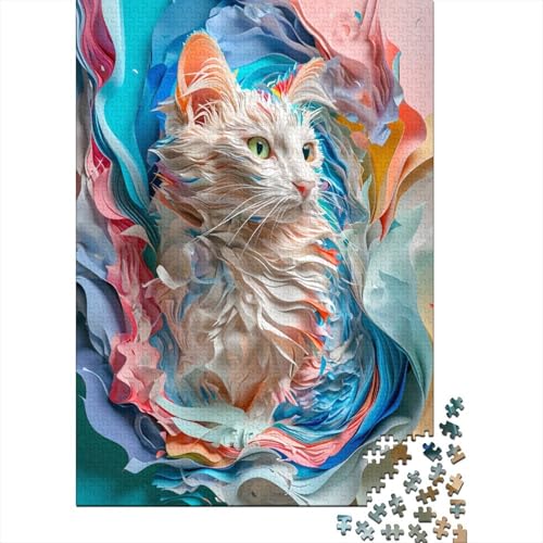 Farbenfrohes Puzzle Künstlerische Katze Klassische Puzzles Home Dekoration Puzzle Tier 1000 Teile Geburtstagsgeschenk Für Erwachsene Für Erwachsene Kinder 500pcs (52x38cm) von VesFy