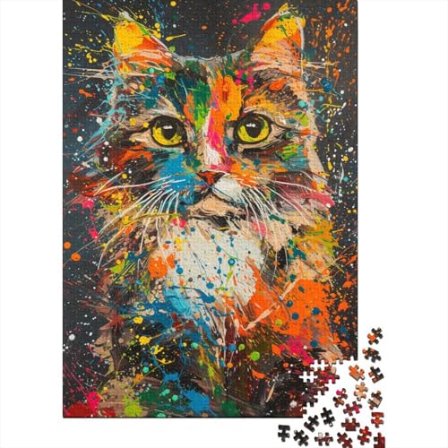 Farbenfrohes Puzzle Künstlerische Katze Puzzle Farbenfrohes Legespiel Home Dekoration Puzzle Tier Clevere Rätsel Puzzle 1000 Teile Impossible Puzzle Für Erwachsene Und Kinder 300pcs (40x28cm) von VesFy