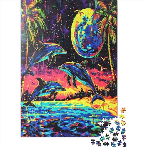 Farbenfrohes Puzzle Kunst Delfin Klassische Puzzles Lernspiel Herausforderung Spielzeug Tier Puzzle-Geschenk 1000-teilige Puzzles Herausforderndes Puzzle Für Erwachsene 1000pcs (75x50cm) von VesFy