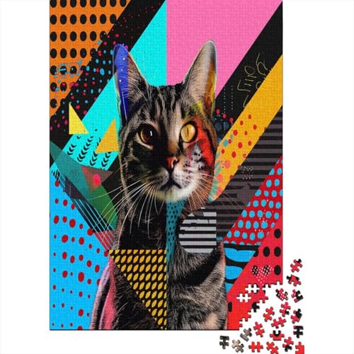 Farbenfrohes Puzzle Kunst Katze Klassische Puzzles Erwachsene Puzzles Tier Puzzle-Geschenk Puzzle 1000 Teile Impossible Puzzle Für Erwachsene Und Kinder 1000pcs (75x50cm) von VesFy