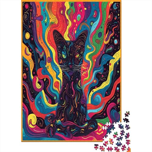 Farbenfrohes Puzzle Kunst Katze Klassische Puzzles Lernspiel Herausforderung Spielzeug Tier Puzzle-Geschenk 1000-teilige Puzzles Herausforderndes Puzzle Für Erwachsene 500pcs (52x38cm) von VesFy