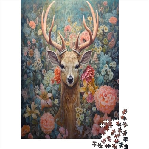 Puzzle Blumen und Hirsche Klassische Puzzles Home Dekoration Puzzle Tiers Clevere Rätsel 1000 Teile Geburtstagsgeschenk Für Erwachsene Für Erwachsene Und Kinder 1000pcs (75x50cm) von VesFy