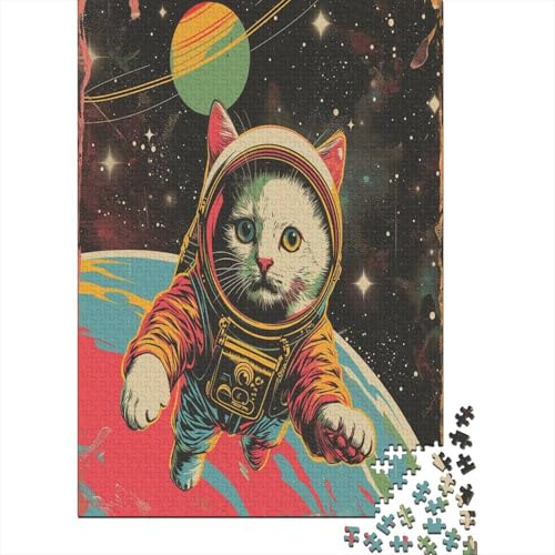 Puzzle Farbenfrohes Astronaut Katze Geschicklichkeitsspiel Erwachsene Puzzles Tier Clevere Rätsel Puzzle 300 Teile Impossible Puzzle Für Erwachsene Kinder 300pcs (40x28cm) von VesFy