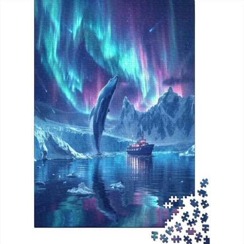 Puzzle Farbenfrohes Aurora und Wale Klassische Puzzles Erwachsene Puzzles Tier Puzzle-Geschenk Puzzle 1000 Teile Impossible Puzzle Für Erwachsene Und Kinder 1000pcs (75x50cm) von VesFy