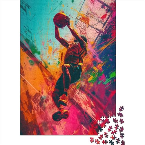 Puzzle Farbenfrohes Kunst Basketball Geschicklichkeitsspiel Erwachsene Puzzles Sport Clevere Rätsel Puzzle 1000 Teile Impossible Puzzle Für Erwachsene Kinder 1000pcs (75x50cm) von VesFy