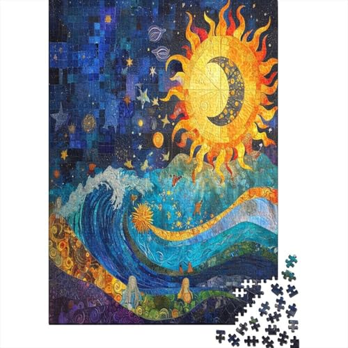 Puzzle Farbenfrohes Kunst Mond Geschicklichkeitsspiel Erwachsene Puzzles Schöner Mond Clevere Rätsel Puzzle 300 Teile Impossible Puzzle Für Erwachsene Kinder 300pcs (40x28cm) von VesFy