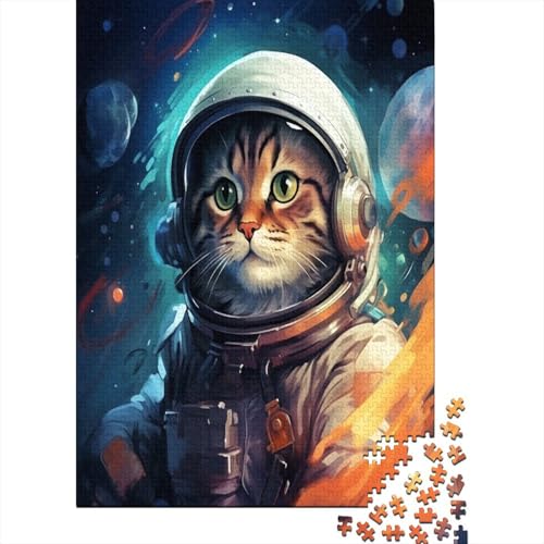 Puzzle Katze Astronaut Puzzle Farbenfrohes Legespiel Home Dekoration Puzzle Tier 500 Teile Herausforderndes Puzzle Für Erwachsene Und Kinder 500pcs (52x38cm) von VesFy