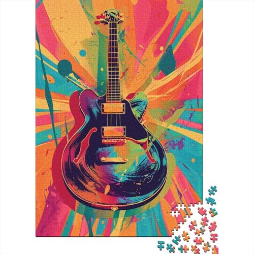 Puzzle Kunst-Gitarre Puzzle Farbenfrohes Legespiel Home Dekoration Puzzle Musikinstrumente Clevere Rätsel 1000-teilige Puzzles Herausforderndes Puzzle Für Erwachsene Und Kinder 500pcs (52x38cm) von VesFy