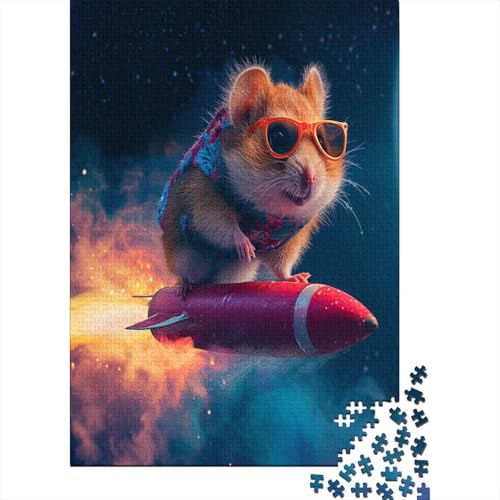 Puzzle Raketenhamster Puzzle Farbenfrohes Legespiel Home Dekoration Puzzle Tier Clevere Rätsel Puzzle 1000 Teile Impossible Puzzle Für Erwachsene Und Kinder 500pcs (52x38cm) von VesFy