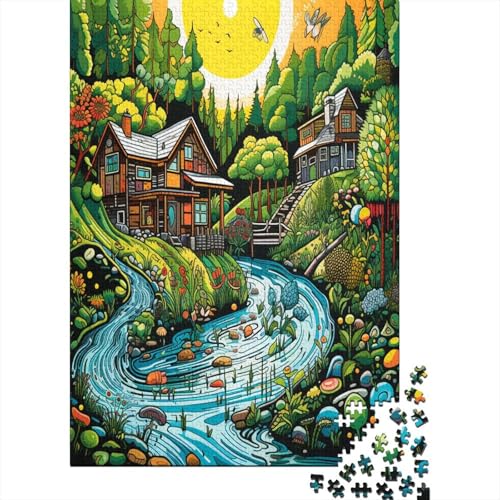 Puzzle Riverside Cottage Puzzle Farbenfrohes Legespiel Lernspiel Herausforderung Spielzeug Landschaften Puzzle-Geschenk Puzzle 1000 Teile Herausforderndes Puzzle Für Erwachsene 1000pcs (75x50cm) von VesFy