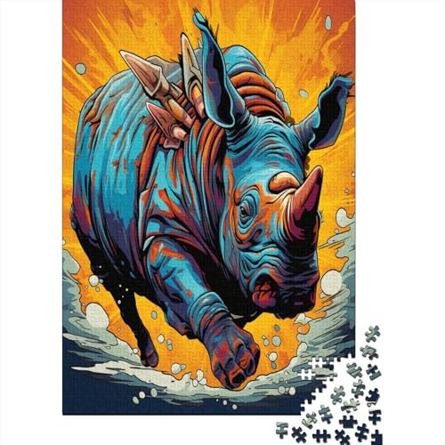 Puzzles Buntes Nashorn Klassische Puzzles Lernspiel Herausforderung Spielzeug Tier Clevere Rätsel 1000-teilige Puzzles Impossible Puzzle Für Erwachsene Und Kinder 1000pcs (75x50cm) von VesFy